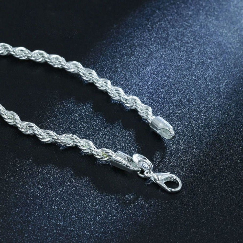 925 Silver Twisted Rope Chain Elegant Bracelet Bangle Unisex Women Jewelry Image 2