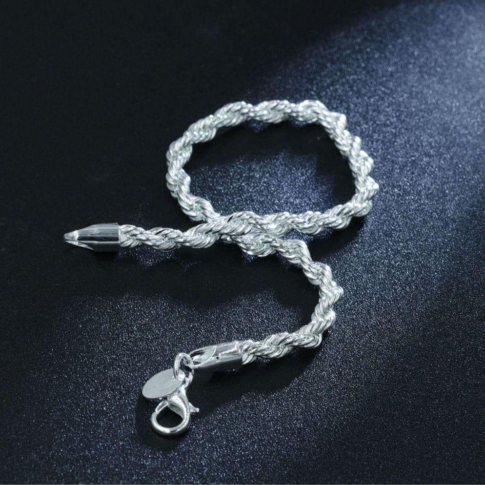 925 Silver Twisted Rope Chain Elegant Bracelet Bangle Unisex Women Jewelry Image 3