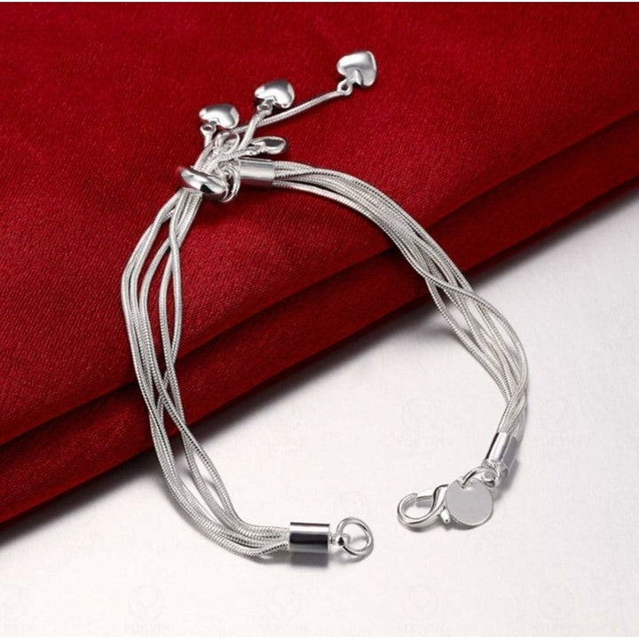 925 Silver Tassel Heart Chain Elegant Bracelet Bangle Women Jewelry Image 4