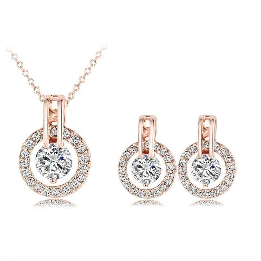Classic Jewelry Set Rose Gold Color Austrian Crystal Necklace Pendant/Earring Set Image 1