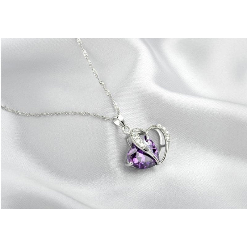 Crystal Cubic Zirconia Double Heart Pendant Necklace Image 1