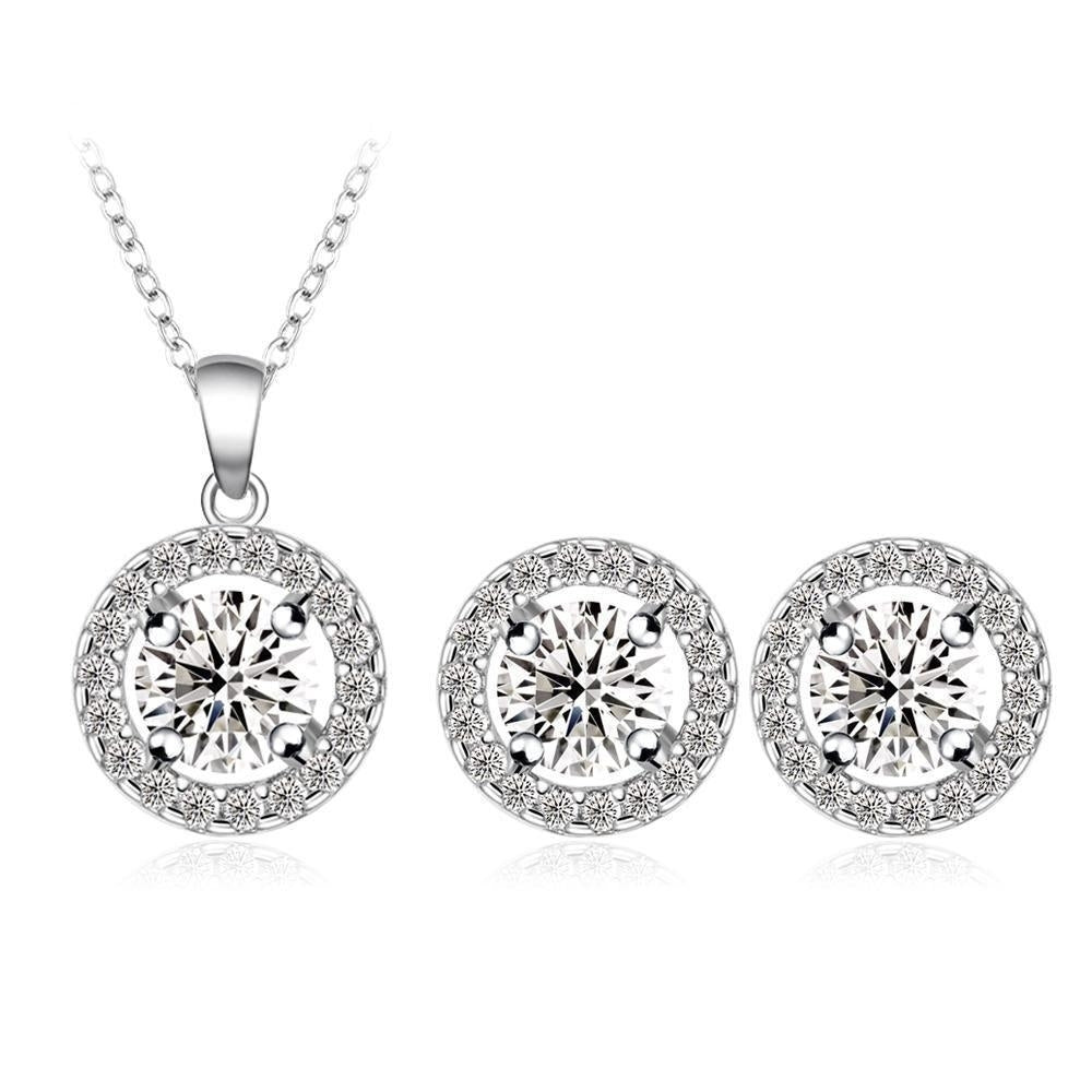 Fashion Wedding Jewelry Set Silver Color Zirconia Pendant/Earrings Set Image 1