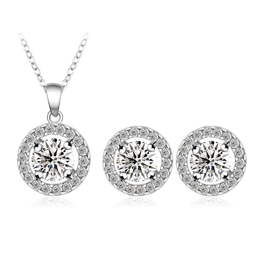 Fashion Wedding Jewelry Set Silver Color Zirconia Pendant/Earrings Set Image 1