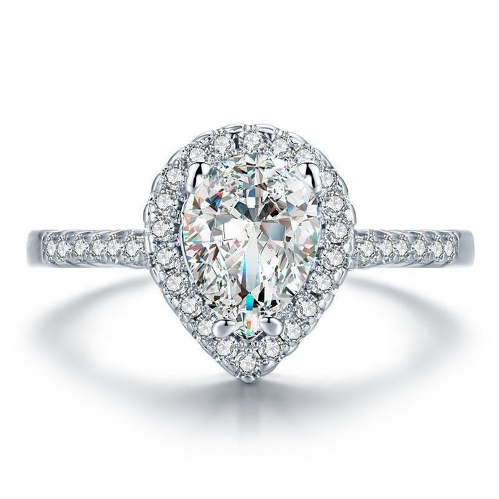 Pear Shaped White Gold Plated Crystal Ring Image 1