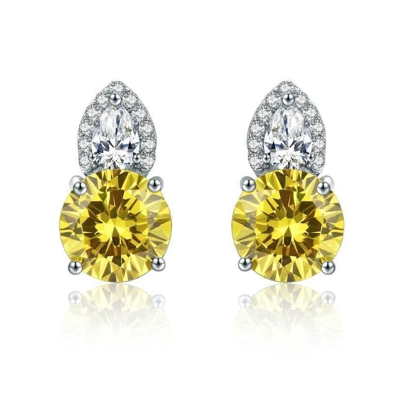 Round Yellow Crystal White Gold Plated  Stud Earrings Image 1