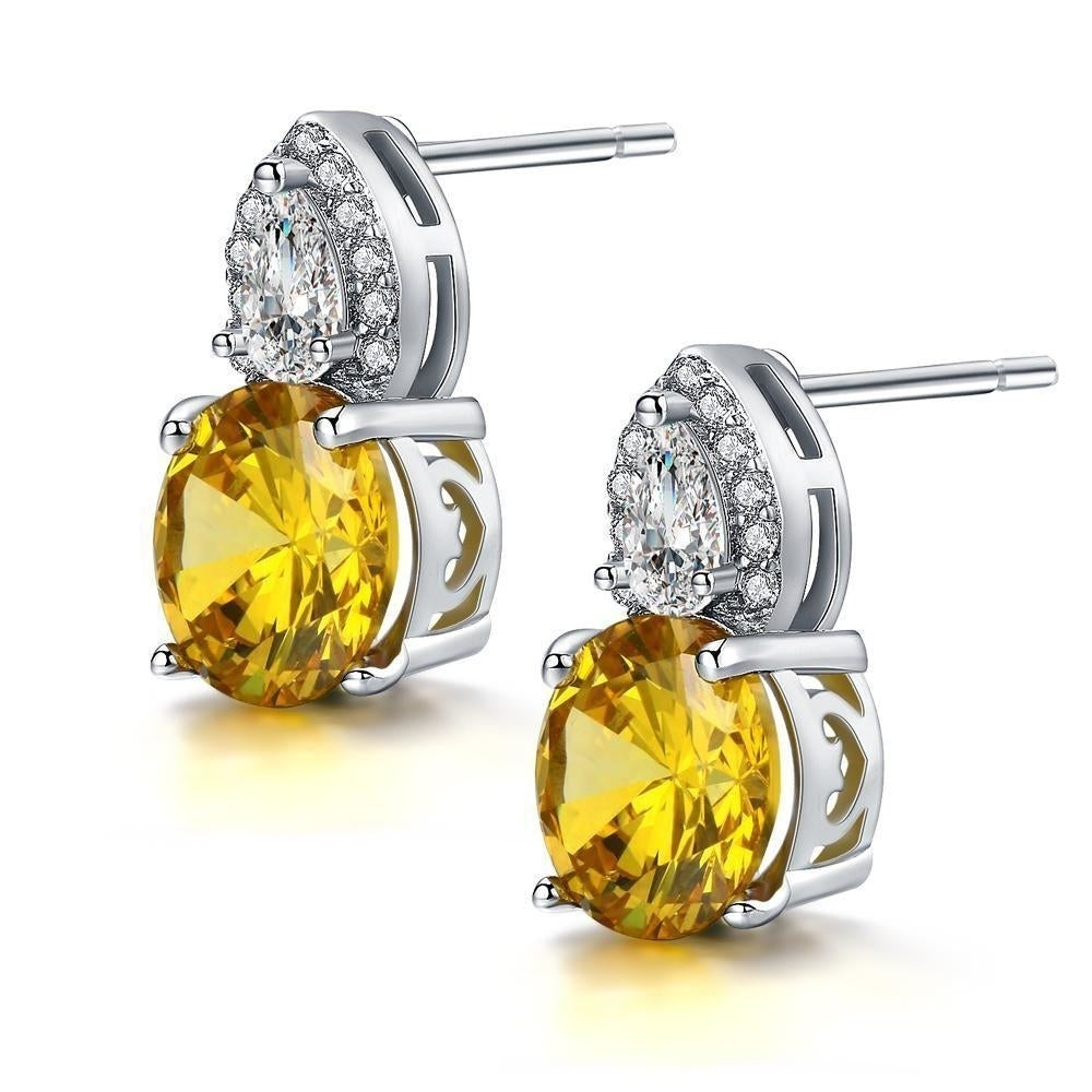 Round Yellow Crystal White Gold Plated Stud Earrings Image 2