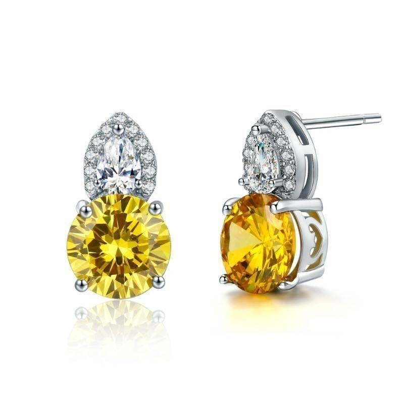 Round Yellow Crystal White Gold Plated Stud Earrings Image 3