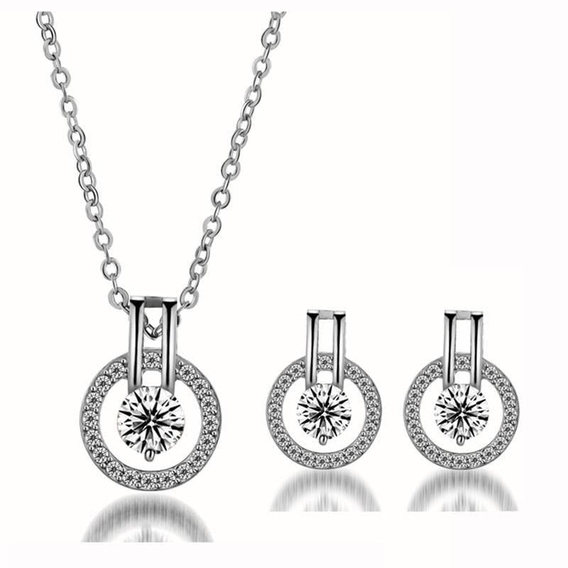 Silver Rose Gold Round Pave Crystal Jewelry Set Image 1