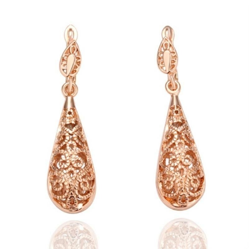 Vintage Gold Color Hollow Filigree Teardrop Drop Dangle Bridal Earrings Fashion Wedding Jewelry Image 1