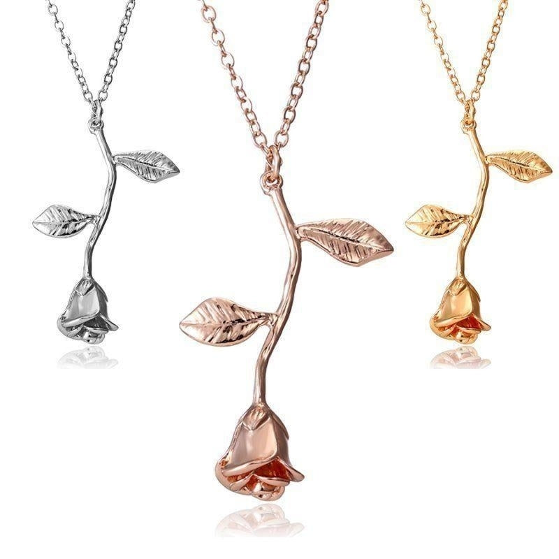 Women Delicate Rose Flower Pendant Chain Necklace Jewelry Image 1