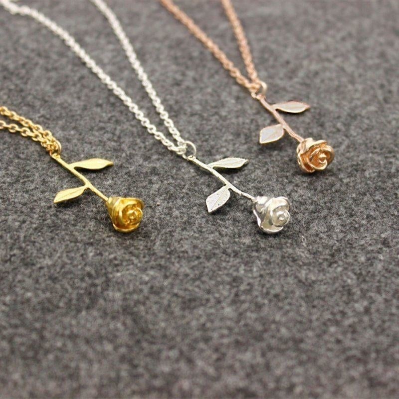 Women Delicate Rose Flower Pendant Chain Necklace Jewelry Image 2