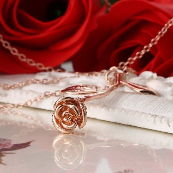 Women Delicate Rose Flower Pendant Chain Necklace Jewelry Image 4