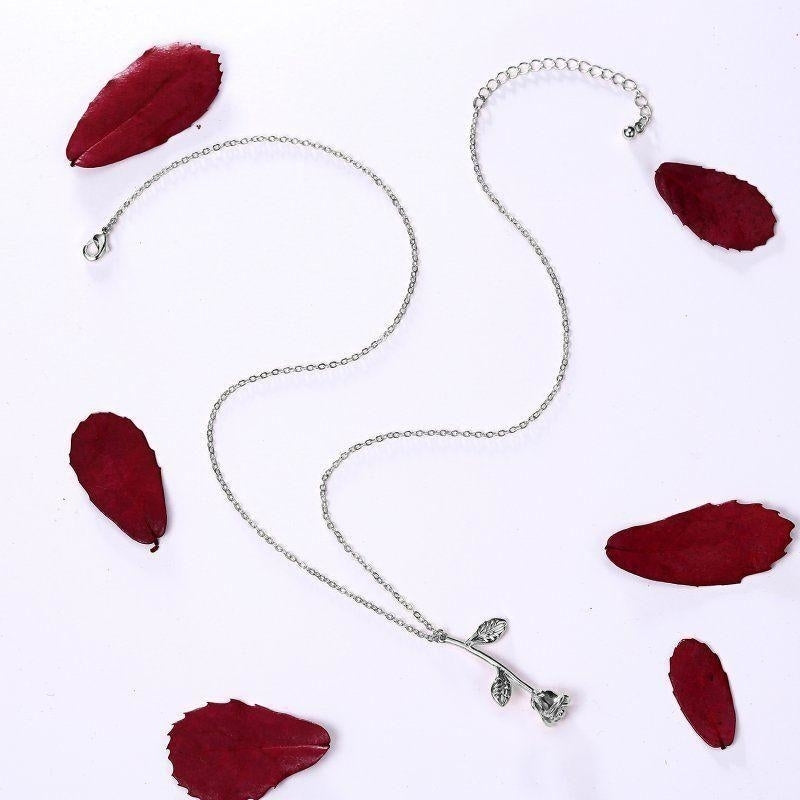 Women Delicate Rose Flower Pendant Chain Necklace Jewelry Image 6