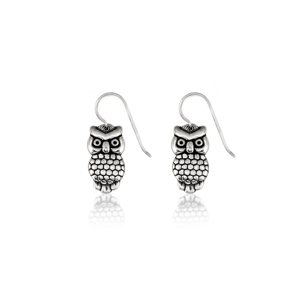 Italian Sterling Silver Owl Drop Earrings Oxidized Design Hook Clasp 925 Image 1