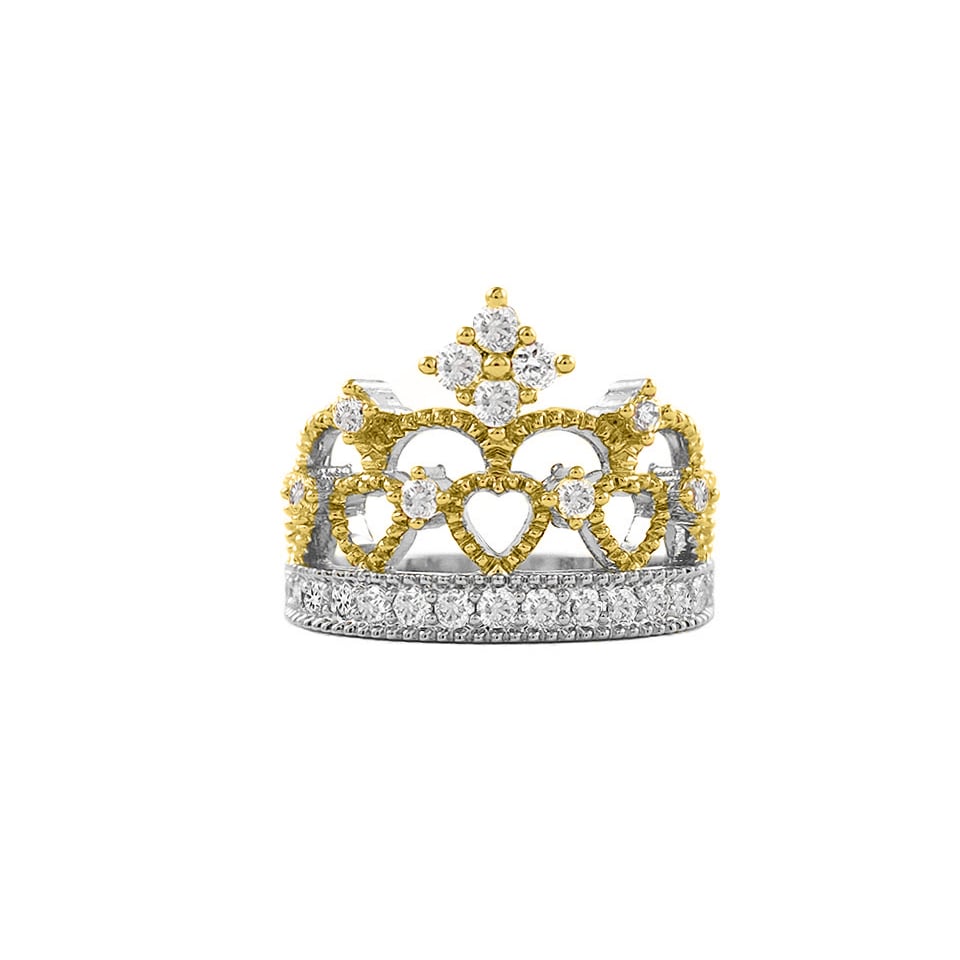 18K Yellow White Gold 2 Tone Tiara Crown Ring AAA Cubic Zirconia Size 6 7 8 9 Image 1