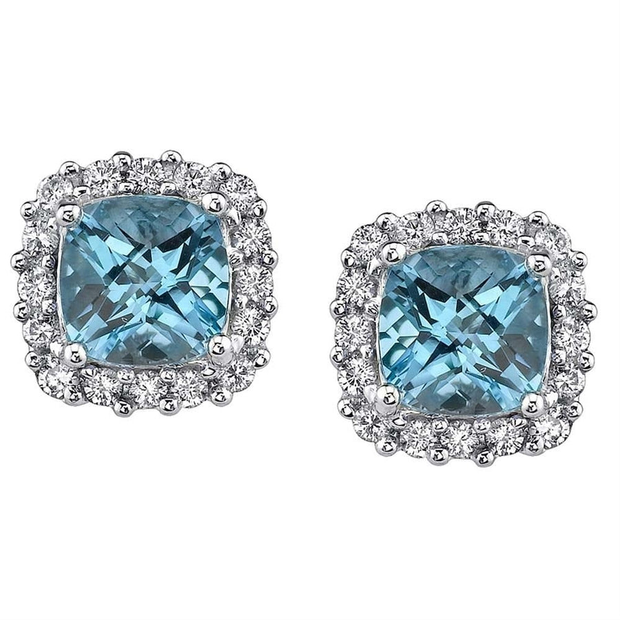 3.50 CTTW Blue Topaz Cushion Cut Halo Studs Solid Sterling Silver Earrings Image 1