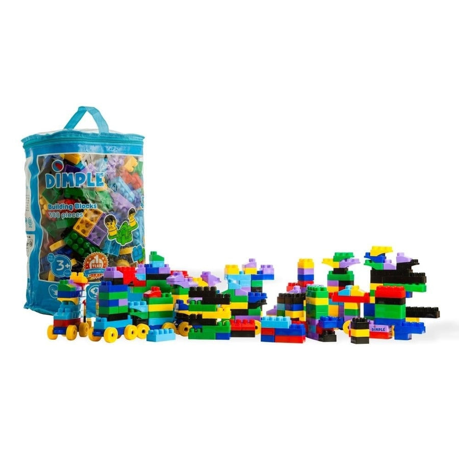 Dimple 300 Piece Soft Plastic Building Block Set with Train Pieces and Carry Bag Image 1