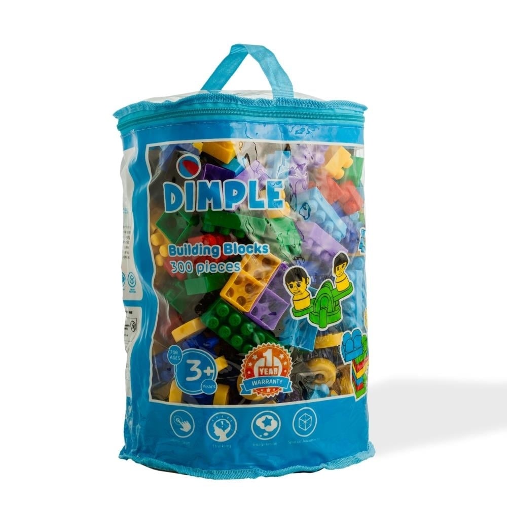 Dimple 300 Piece Soft Plastic Building Block Set with Train Pieces and Carry Bag Image 3