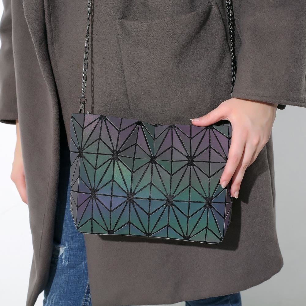 Rainbow Handbag Crossbody Messenger Bag PU Leather with Chain Geometric Design Image 4