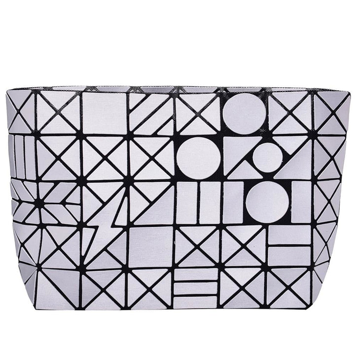 Gray Crossbody Handbag with Metal Chain Geometric Design PU Leather 11x7x2.5 Image 1