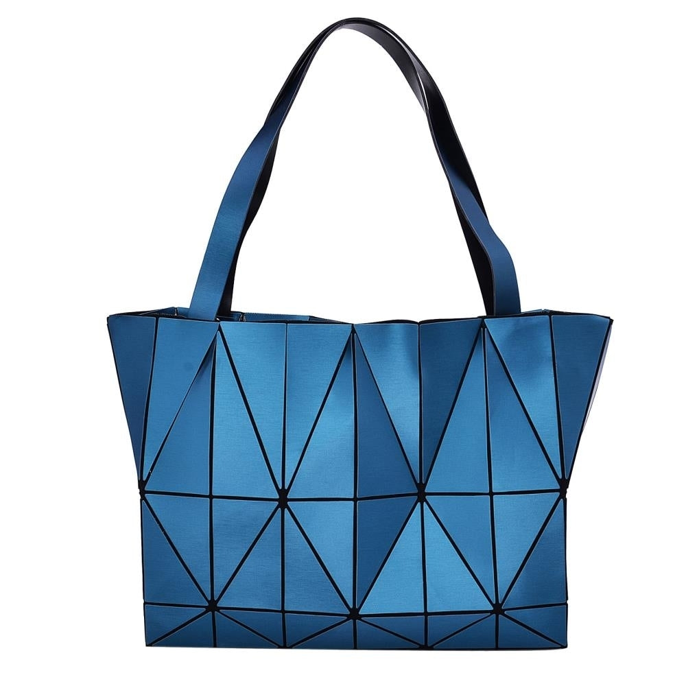 Blue Diamond Lattice Handbag for Women - Gloss Convertible Shoulder Tote Bag with Adjustable Handles - PU Image 1