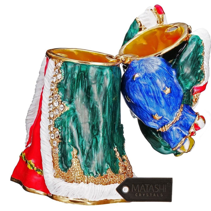 Hand Painted Gift Bearing Santa Ornament/Trinket Box Embellished with 24K Gold and fine Crystals by Matashi Image 4