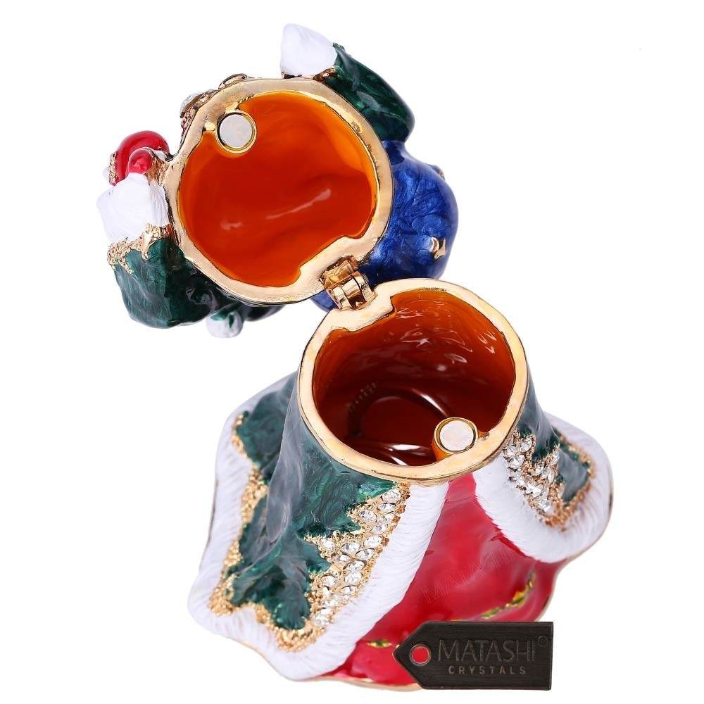 Hand Painted Gift Bearing Santa Ornament/Trinket Box Embellished with 24K Gold and fine Crystals by Matashi Image 4