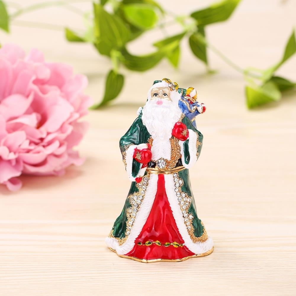 Hand Painted Gift Bearing Santa Ornament/Trinket Box Embellished with 24K Gold and fine Crystals by Matashi Image 6