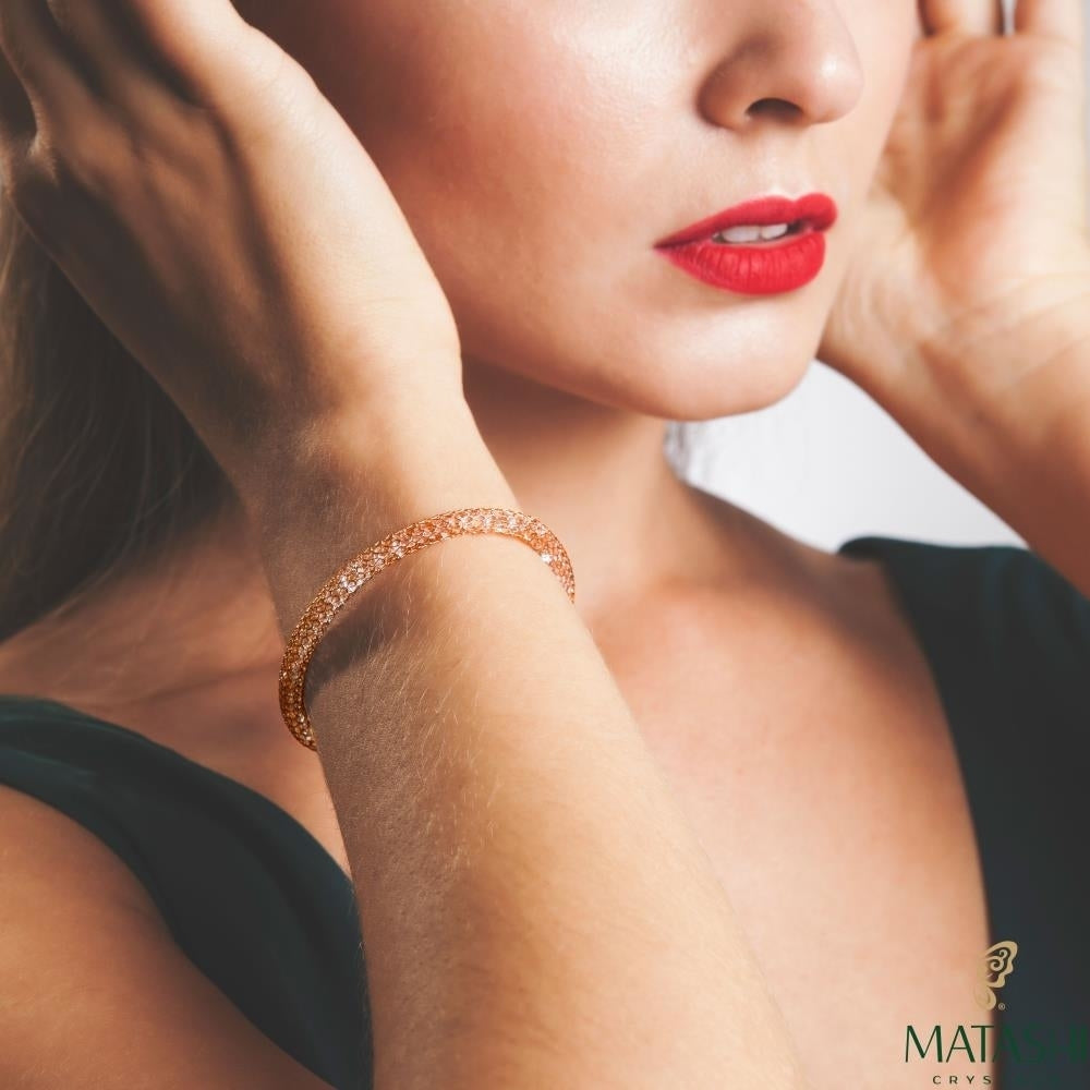 7.5" Rose Gold Plated Mesh Bangle Bracelet with Magnetic Clasp and fine Crystals by Matashi Image 4