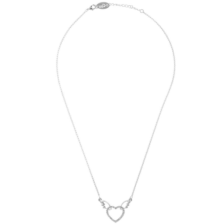 Rhodium Plated Necklace with Winged Heart Design with a 16" Extendable Chain and fine Clear Crystals by Matashi Image 3