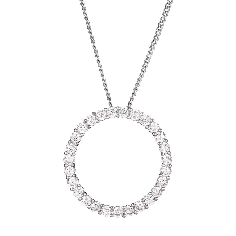 Rhodium Plated Open Circle Pendant Necklace - Cubic Zirconia CZ Open Circle Pendant Necklace 16" + 2" Extender Image 2