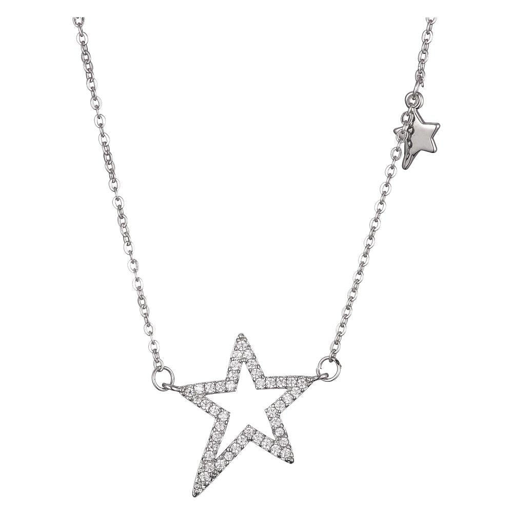 Rhodium Plated CZ Star Chain Necklace for Women - Chic CZ Pendant for Women with Adjustable Chain Image 2