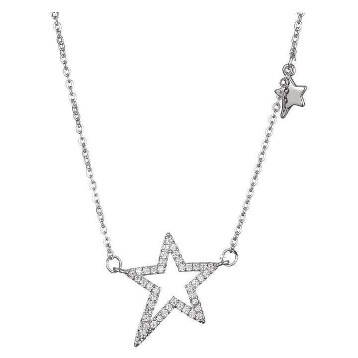 Rhodium Plated CZ Star Chain Necklace for Women - Chic CZ Pendant for Women with Adjustable Chain Image 2