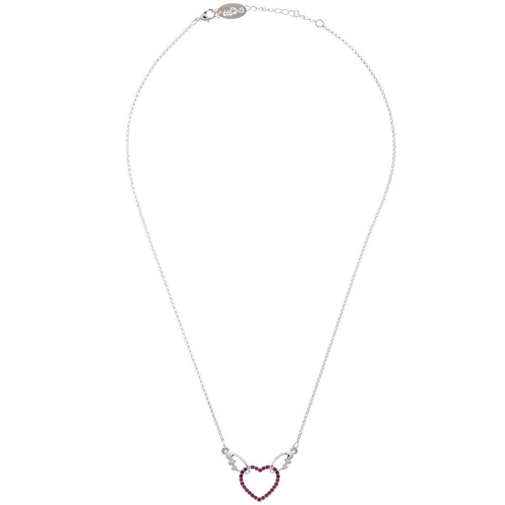 Rhodium Plated Necklace with Winged Heart Design with a 16" Extendable Chain and fine Dark Purple Crystals by Matashi Image 2