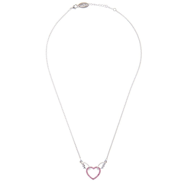 Rhodium Plated Necklace with Winged Heart Design with a 16" Extendable Chain and fine Pink Crystals by Matashi Image 3