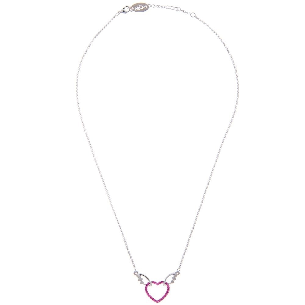 Rhodium Plated Necklace with Winged Heart Design with a 16" Extendable Chain and fine Rose Crystals by Matashi Image 2