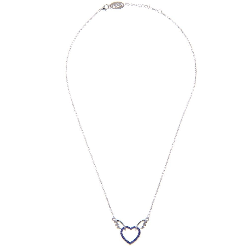 Rhodium Plated Necklace with Winged Heart Design with a 16" Extendable Chain and fine Purple Crystals by Matashi Image 3