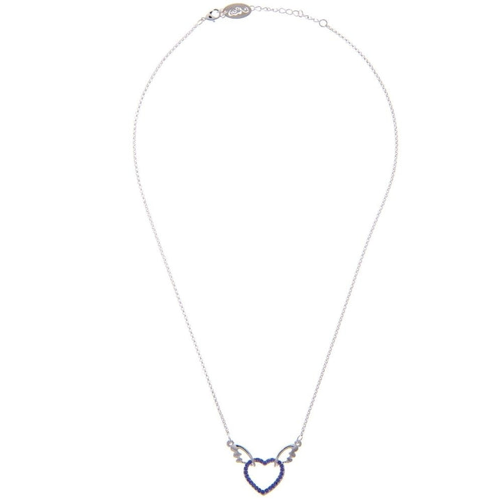 Rhodium Plated Necklace with Winged Heart Design with a 16" Extendable Chain and fine Purple Crystals by Matashi Image 3