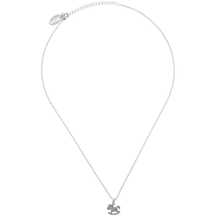 Rhodium Plated Necklace with Rocking Horse Design with a 16" Extendable Chain and fine Clear Crystals by Matashi Image 3