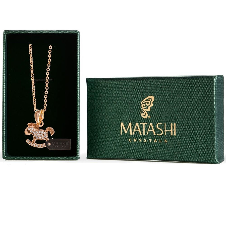 Rose Gold Plated Necklace with Rocking Horse Design with a 16" Extendable Chain and fine Crystals by Matashi Image 1