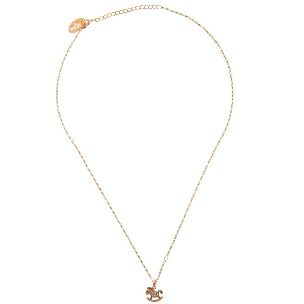 Rose Gold Plated Necklace with Rocking Horse Design with a 16" Extendable Chain and fine Crystals by Matashi Image 3