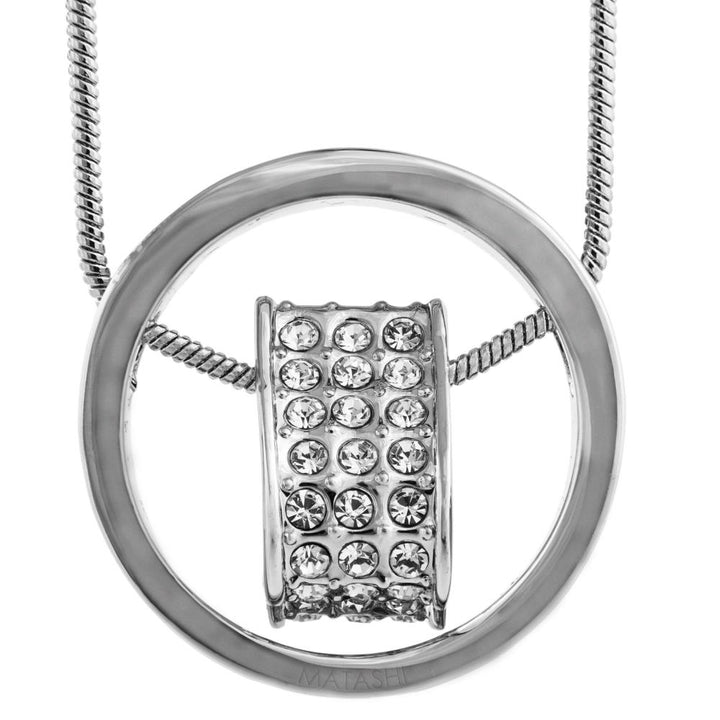 Rhodium Plated Necklace with Suspended 3D Heart Design with a 16" Extendable Chain and fine Crystals by Matashi Image 2