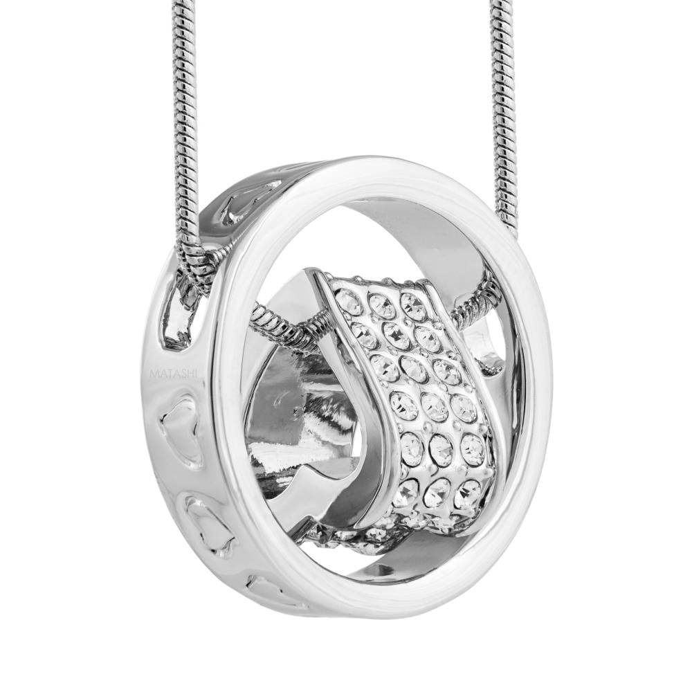 Rhodium Plated Necklace with Suspended 3D Heart Design with a 16" Extendable Chain and fine Crystals by Matashi Image 3