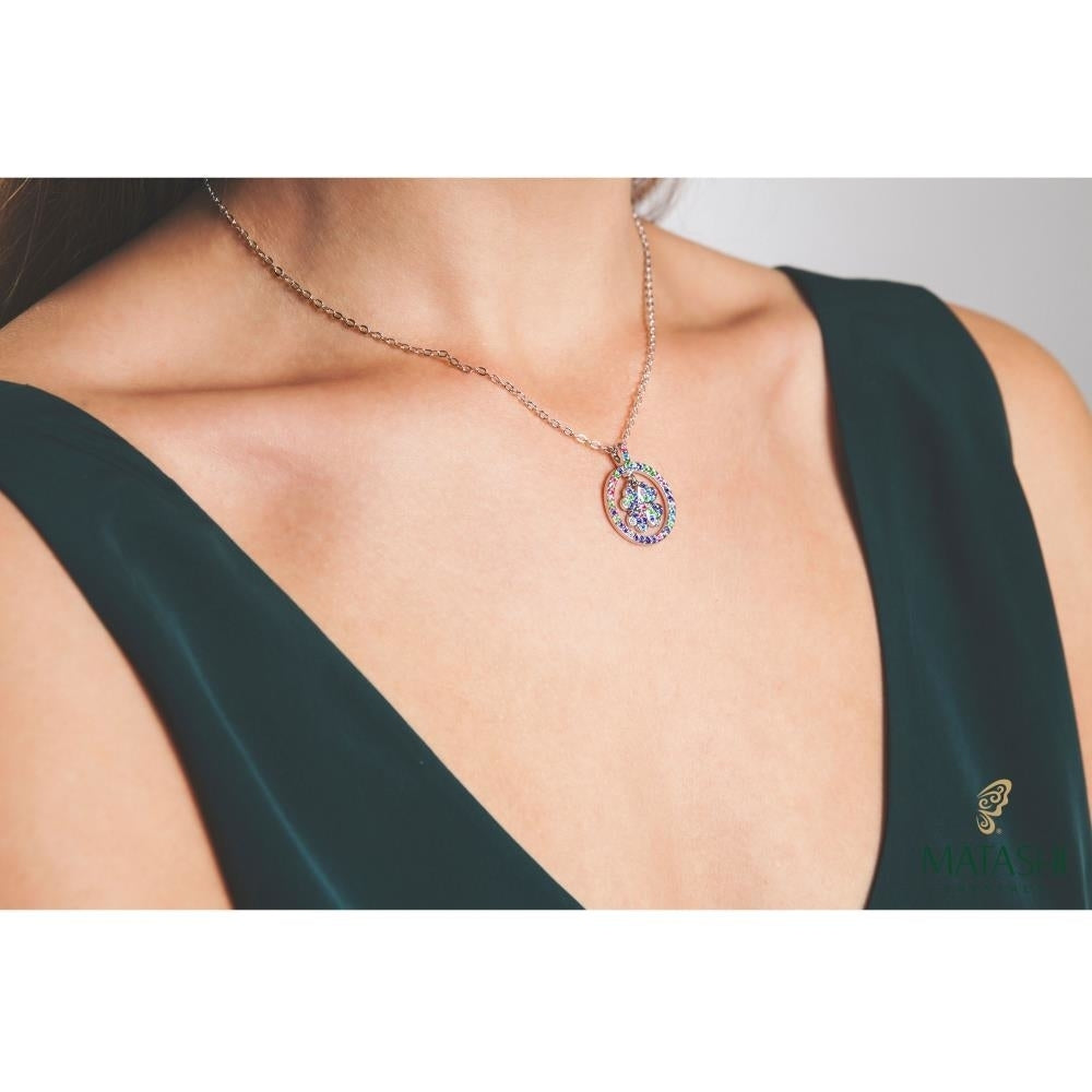 Rhodium Plated Necklace with Round Lucky Four Leaf Clover Design Pendant with a 16" Extendable Chain and fine Image 4