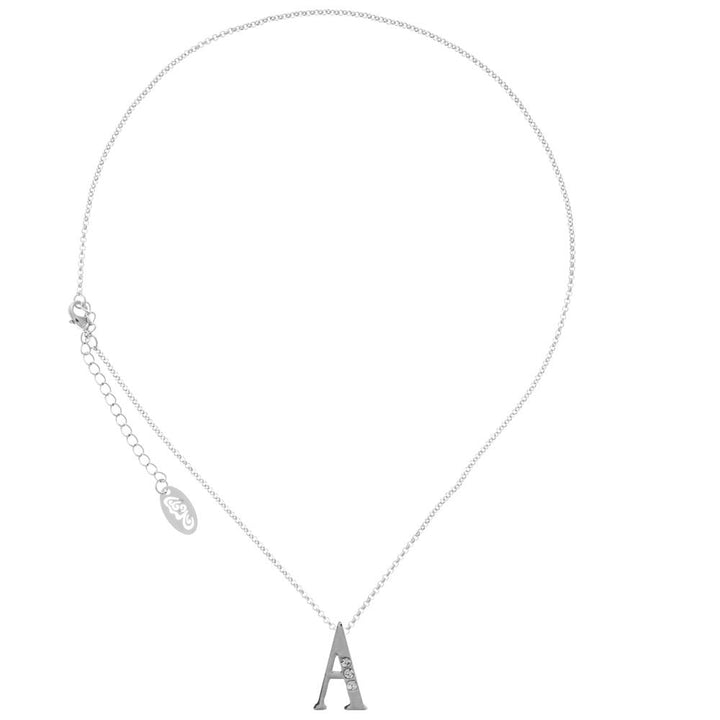 Rhodium Plated Necklace with Personalized Letter "A" Initial Design with a 16" Extendable Chain and fine Clear Crystals Image 2