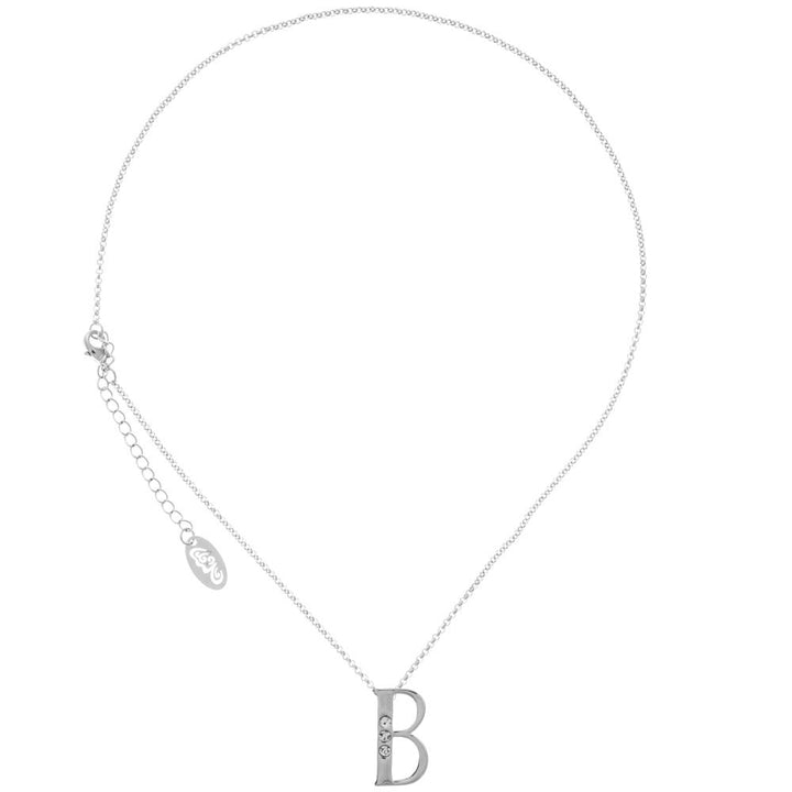 Rhodium Plated Necklace with Personalized Letter "B" Initial Design with a 16" Extendable Chain and fine Clear Crystals Image 2