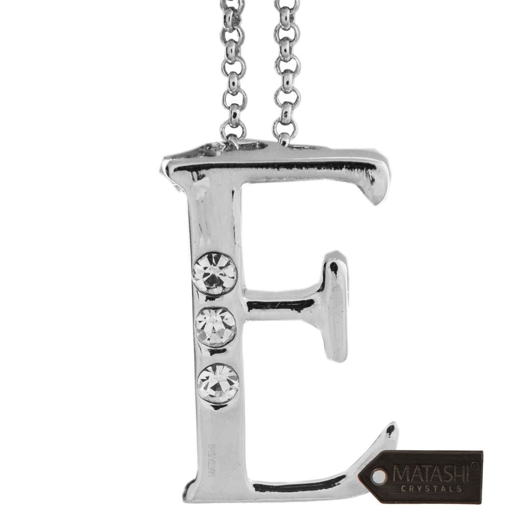 Rhodium Plated Necklace with Personalized Letter "E" Initial Design with a 16" Extendable Chain and fine Clear Crystals Image 2