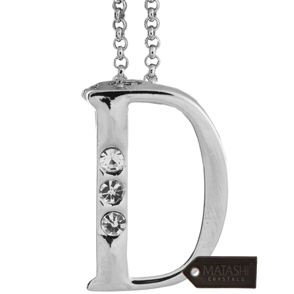 Rhodium Plated Necklace with Personalized Letter "D" Initial Design with with a 16" Extendable Chain and fine Clear Image 2