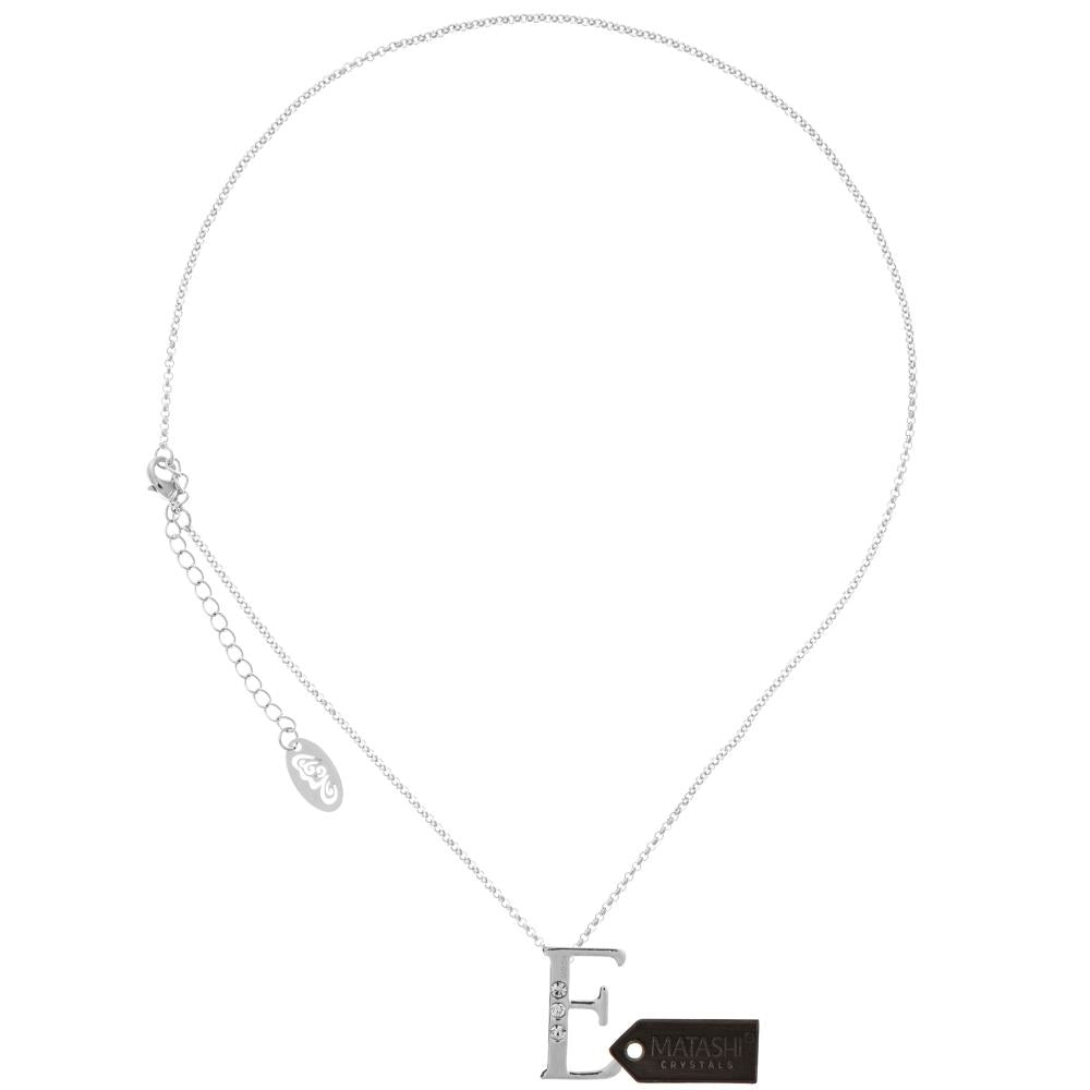 Rhodium Plated Necklace with Personalized Letter "E" Initial Design with a 16" Extendable Chain and fine Clear Crystals Image 3