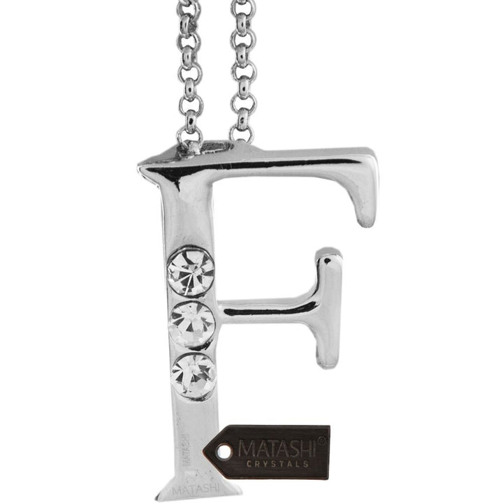 Rhodium Plated Necklace with Personalized Letter "F" Initial Design with a 16" Extendable Chain and fine Clear Crystals Image 2